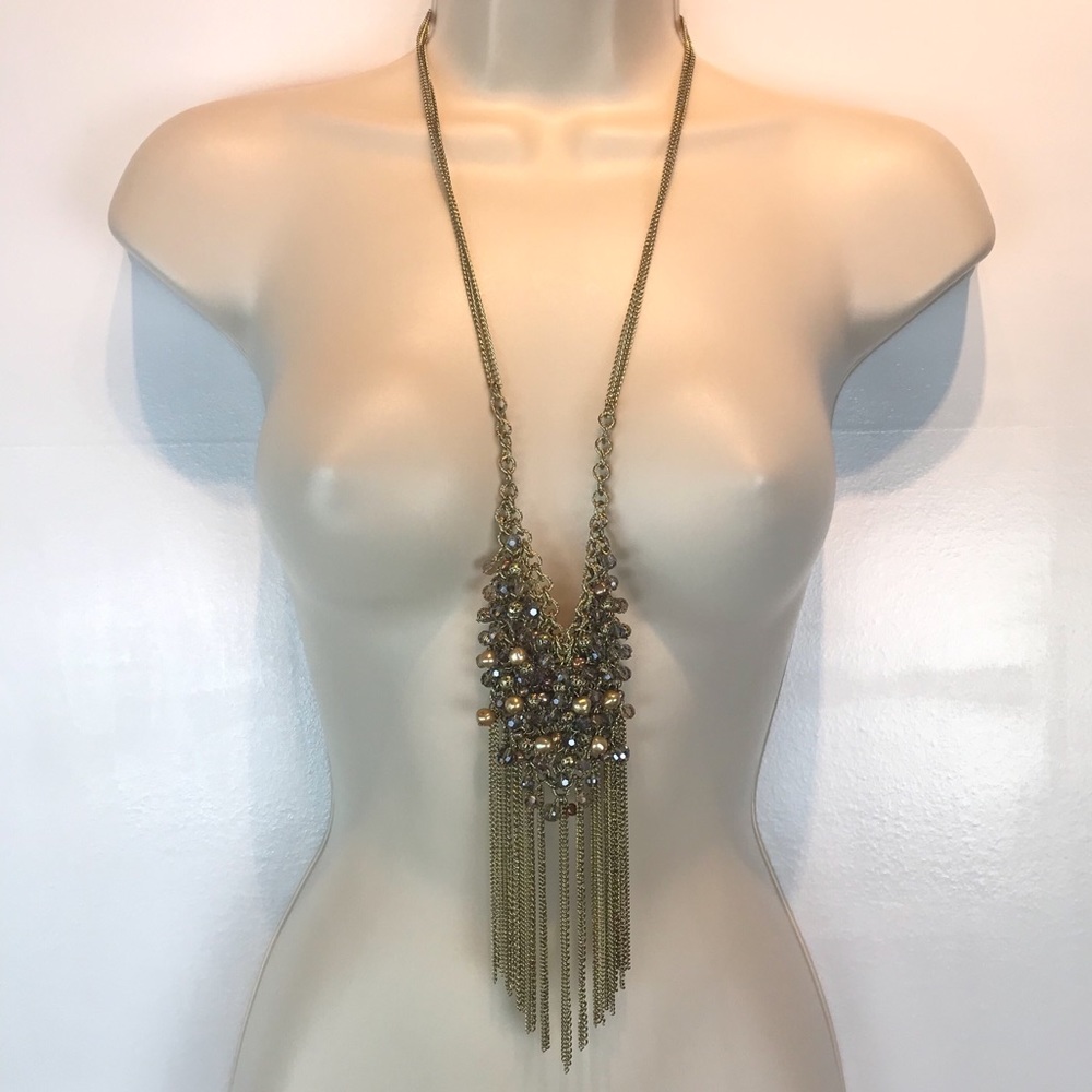 Necklace with beads and chain fringe